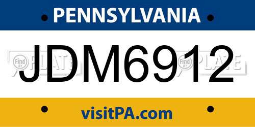 JDM6912 Pennsylvania License Plate