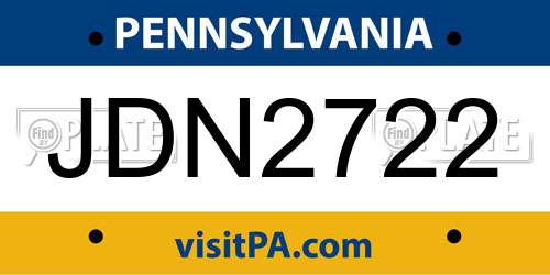 JDN2722 Pennsylvania License Plate