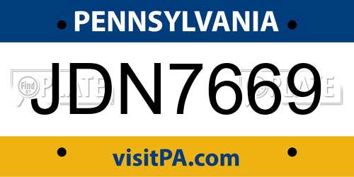 JDN7669 Pennsylvania License Plate