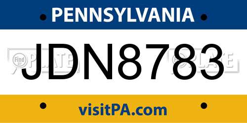 JDN8783 Pennsylvania License Plate