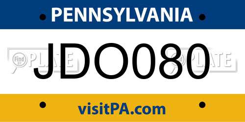 JDO080 Pennsylvania License Plate