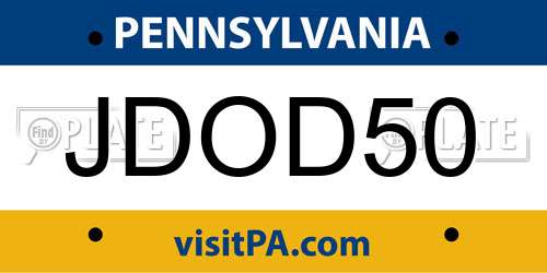 JDOD50 Pennsylvania License Plate