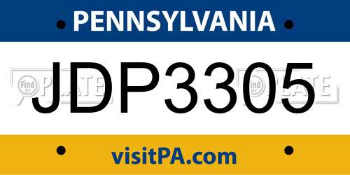 JDP3305 Pennsylvania License Plate