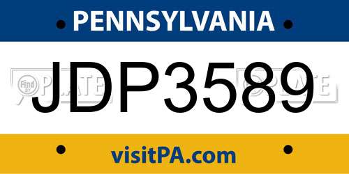 JDP3589 Pennsylvania License Plate