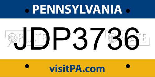 JDP3736 Pennsylvania License Plate