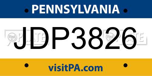 JDP3826 Pennsylvania License Plate
