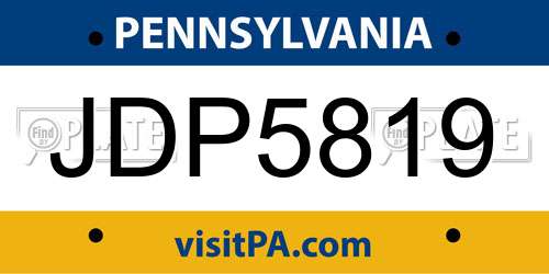 JDP5819 Pennsylvania License Plate