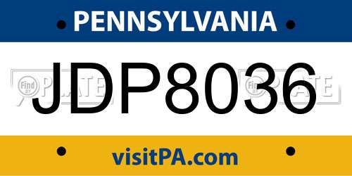 JDP8036 Pennsylvania License Plate