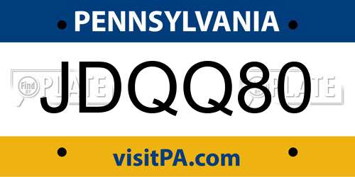 JDQQ80 Pennsylvania License Plate