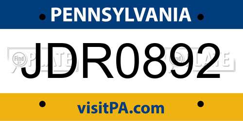 JDR0892 Pennsylvania License Plate