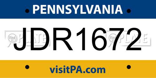 JDR1672 Pennsylvania License Plate