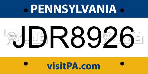 JDR8926 Pennsylvania License Plate