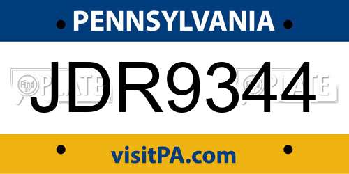 JDR9344 Pennsylvania License Plate