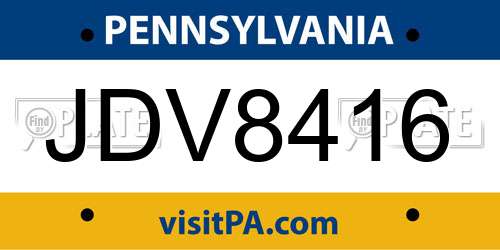 JDV8416 Pennsylvania License Plate