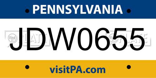 JDW0655 Pennsylvania License Plate
