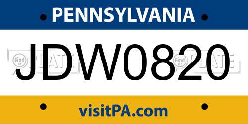 JDW0820 Pennsylvania License Plate