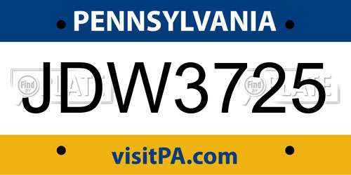 JDW3725 Pennsylvania License Plate
