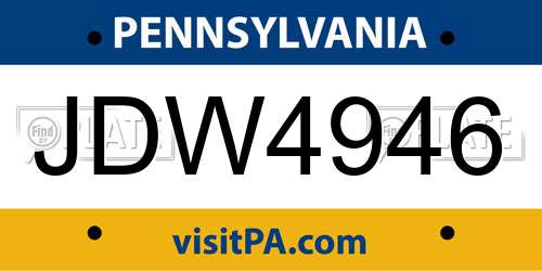 JDW4946 Pennsylvania License Plate