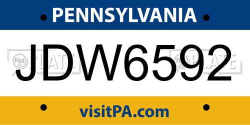 JDW6592 Pennsylvania License Plate