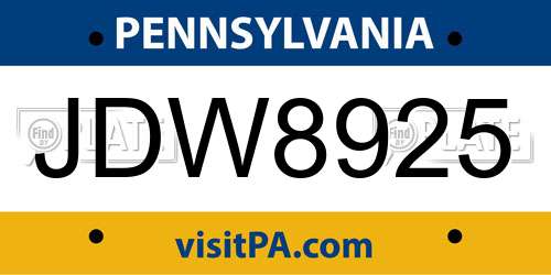 JDW8925 Pennsylvania License Plate