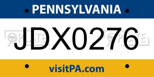 JDX0276 Pennsylvania License Plate