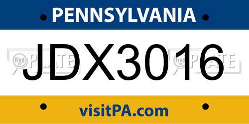 JDX3016 Pennsylvania License Plate