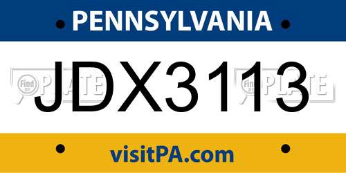 JDX3113 Pennsylvania License Plate