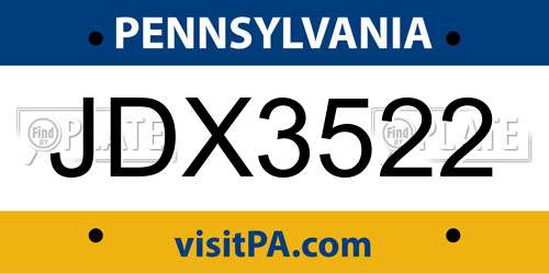 JDX3522 Pennsylvania License Plate