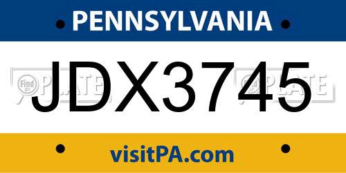 JDX3745 Pennsylvania License Plate