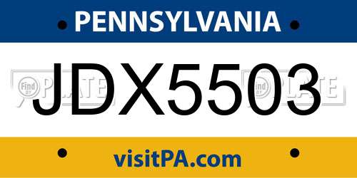 JDX5503 Pennsylvania License Plate
