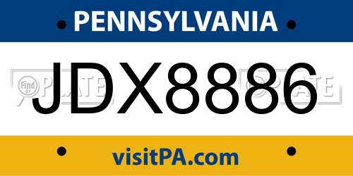 JDX8886 Pennsylvania License Plate