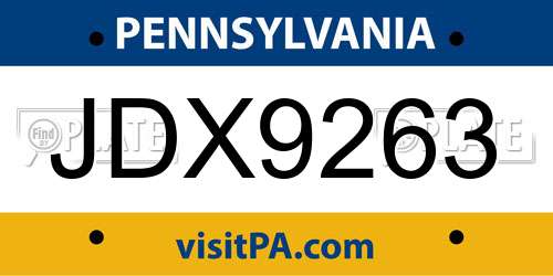 JDX9263 Pennsylvania License Plate