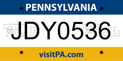 JDY0536 Pennsylvania License Plate