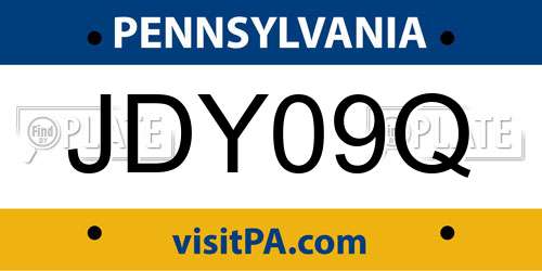 JDY09Q Pennsylvania License Plate