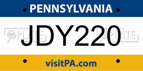 JDY220 Pennsylvania License Plate