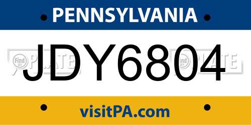 JDY6804 Pennsylvania License Plate