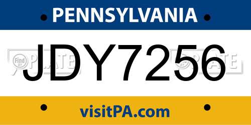 JDY7256 Pennsylvania License Plate