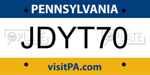 JDYT70 Pennsylvania License Plate