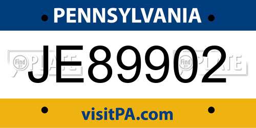 JE89902 Pennsylvania License Plate
