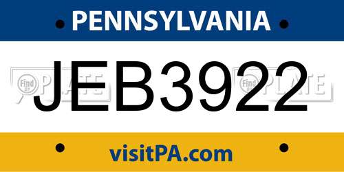 JEB3922 Pennsylvania License Plate