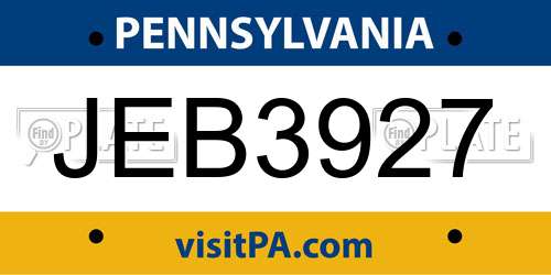 JEB3927 Pennsylvania License Plate
