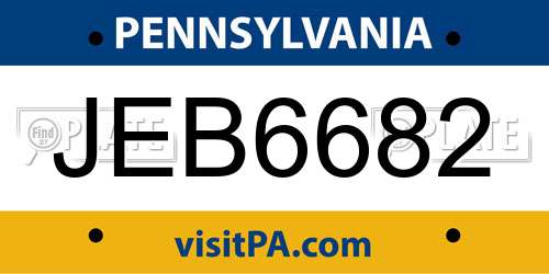 JEB6682 Pennsylvania License Plate