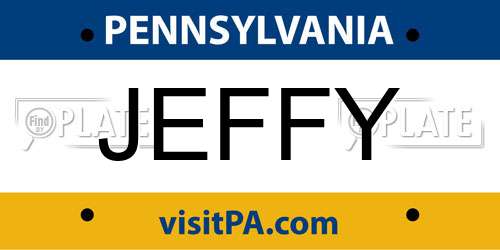 JEFFY Pennsylvania License Plate