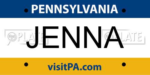 JENNA Pennsylvania License Plate