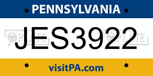 JES3922 Pennsylvania License Plate