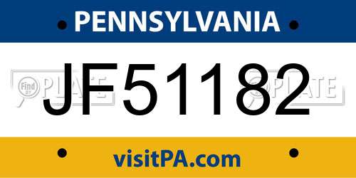 JF51182 Pennsylvania License Plate