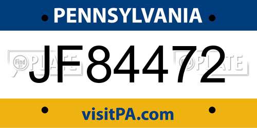JF84472 Pennsylvania License Plate