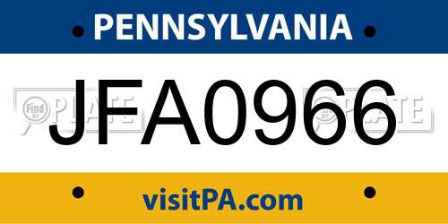 JFA0966 Pennsylvania License Plate