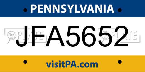 JFA5652 Pennsylvania License Plate
