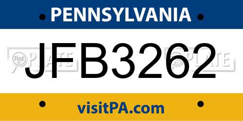 JFB3262 Pennsylvania License Plate